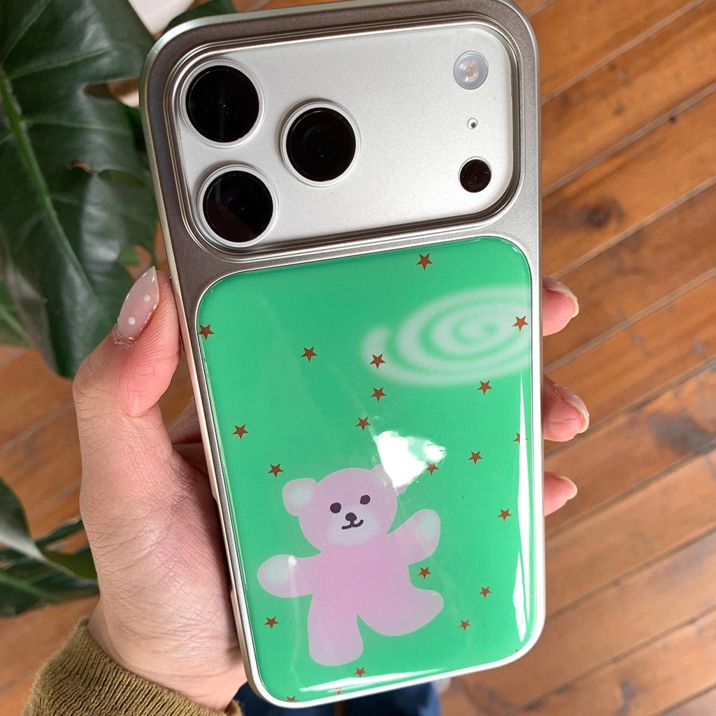 Boîtier de téléphone bleu et rose avec cadre argenté et revêtement époxy