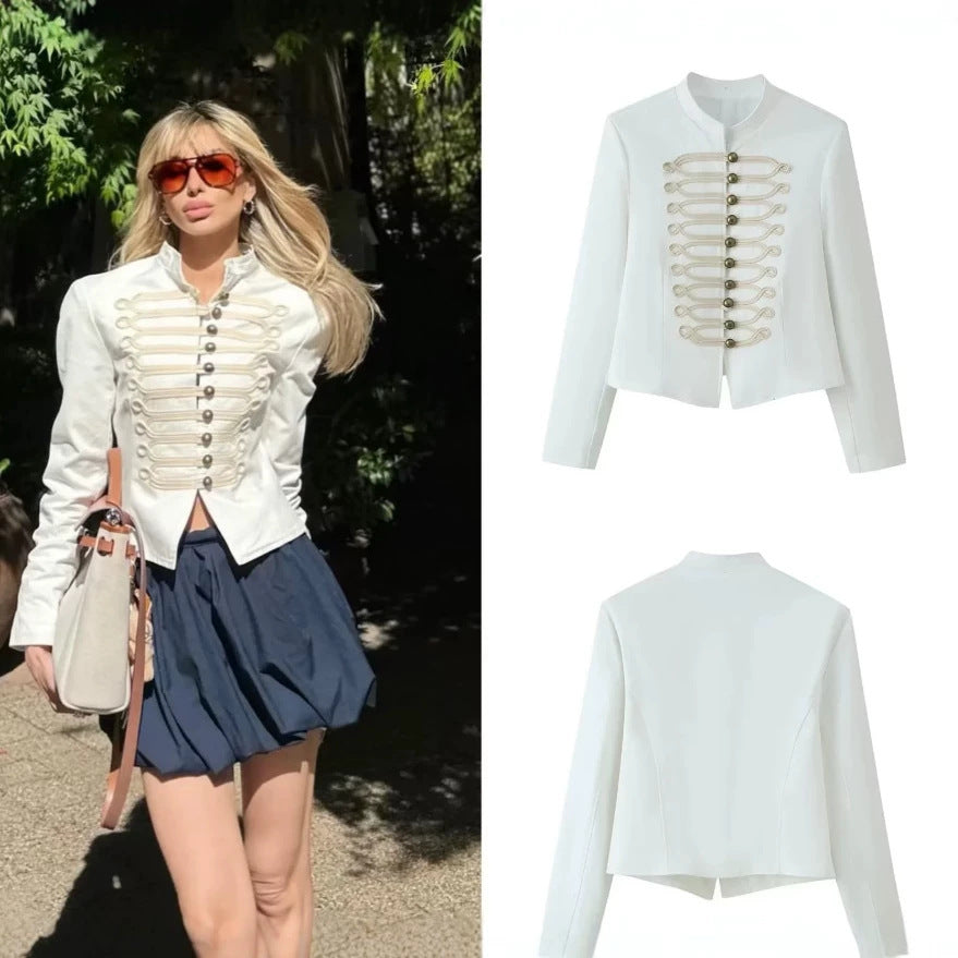 INS Femme populaire Mode Stand-collar Grenouille-bouton Manches longues Coat