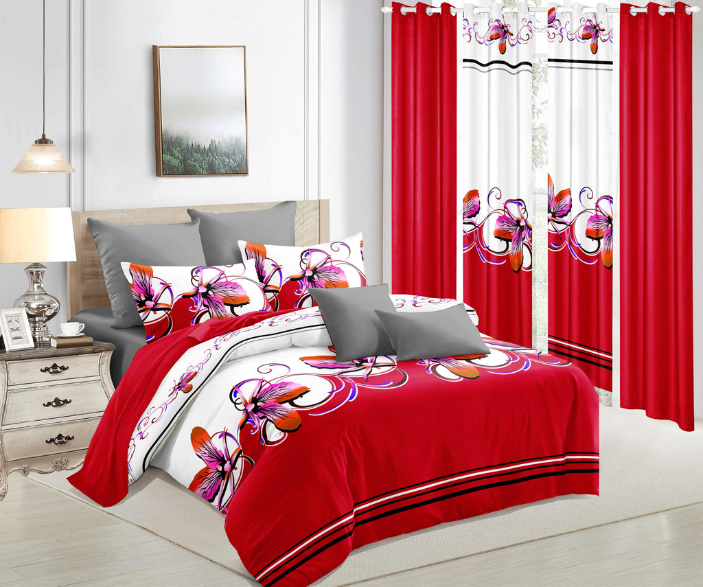 Couche de lit et rideau rouge et blanc 9 pièces pour le roi de Californie