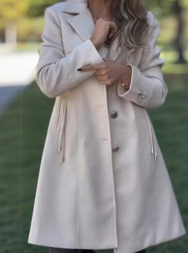 Femme Mode Solide-couleur Laine mi-long avec cordons et poches