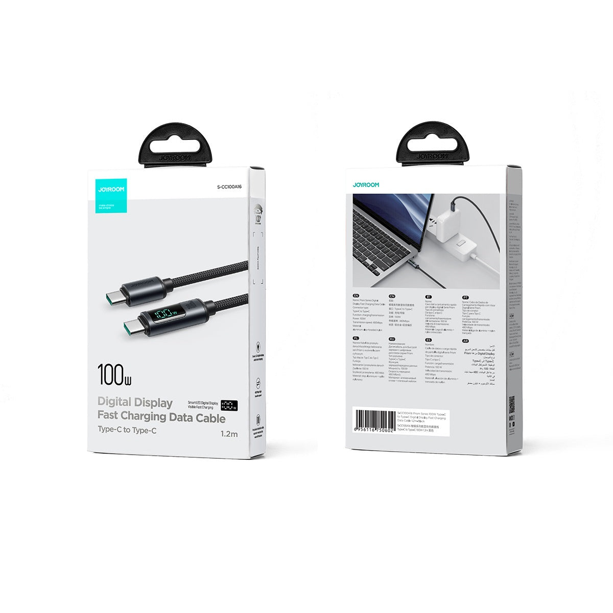PD20 Charge 66W Fil de tressage Alliage d'aluminium Affichage numérique Données de charge rapide C