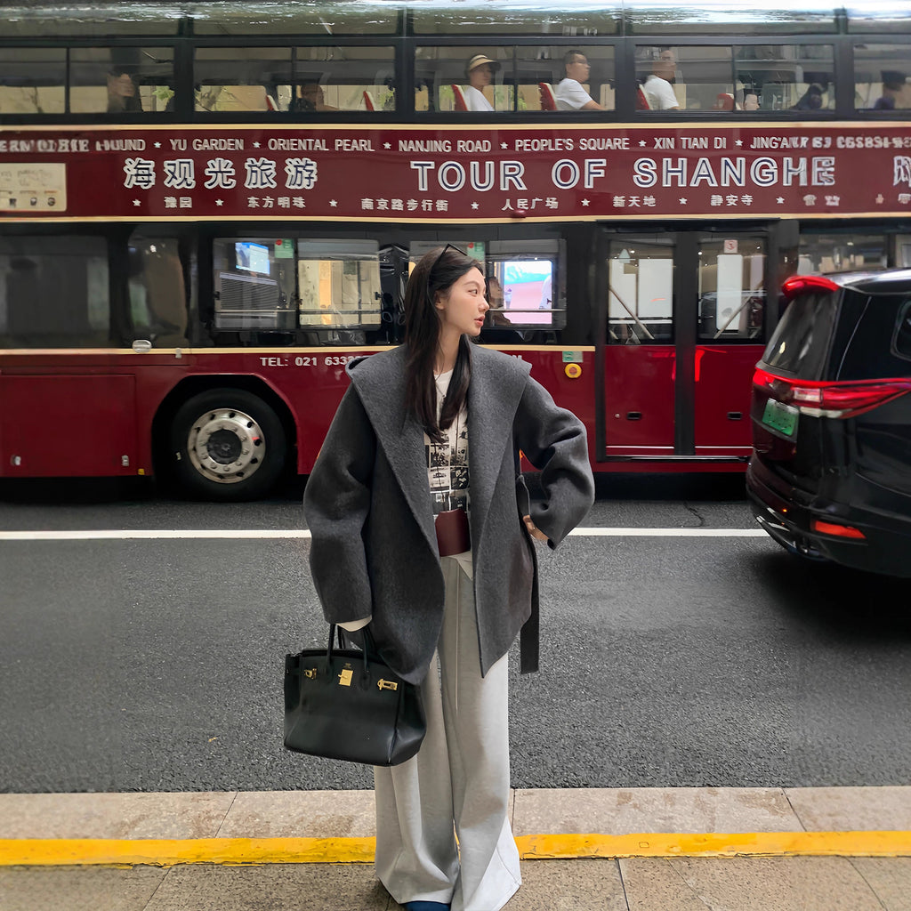 Femme Laine sophistiquée Coat double face
