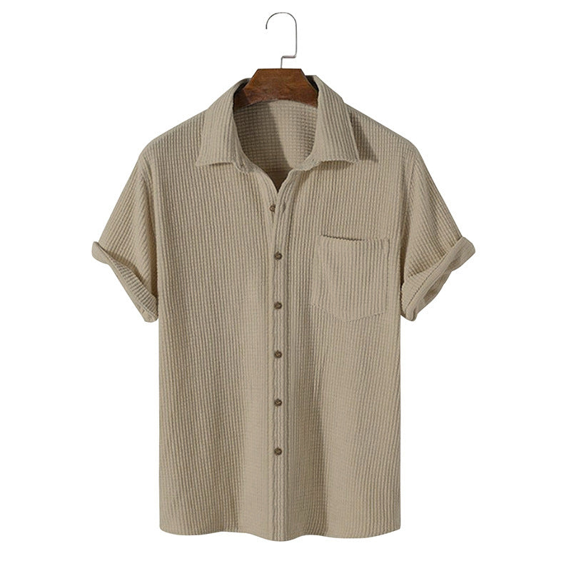 T-shirt homme simple à couleur solide avec waffle-weave