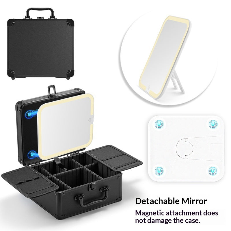 Boîtier cosmétique de grande capacité avec éclairage magnétique et rangement miroir