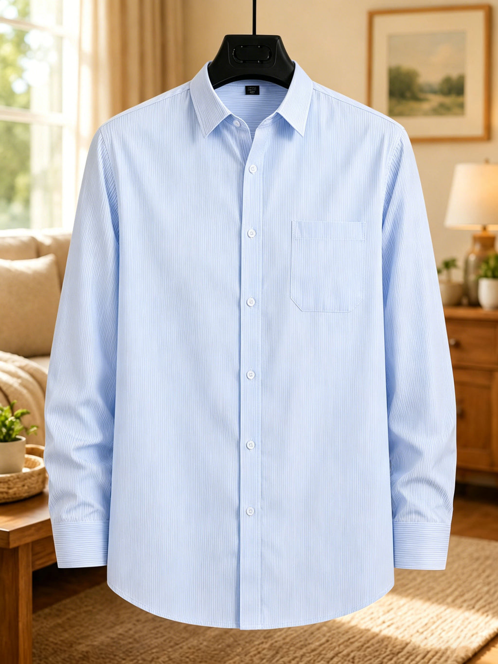 Chemise classique à manches longues pour homme avec poche unique