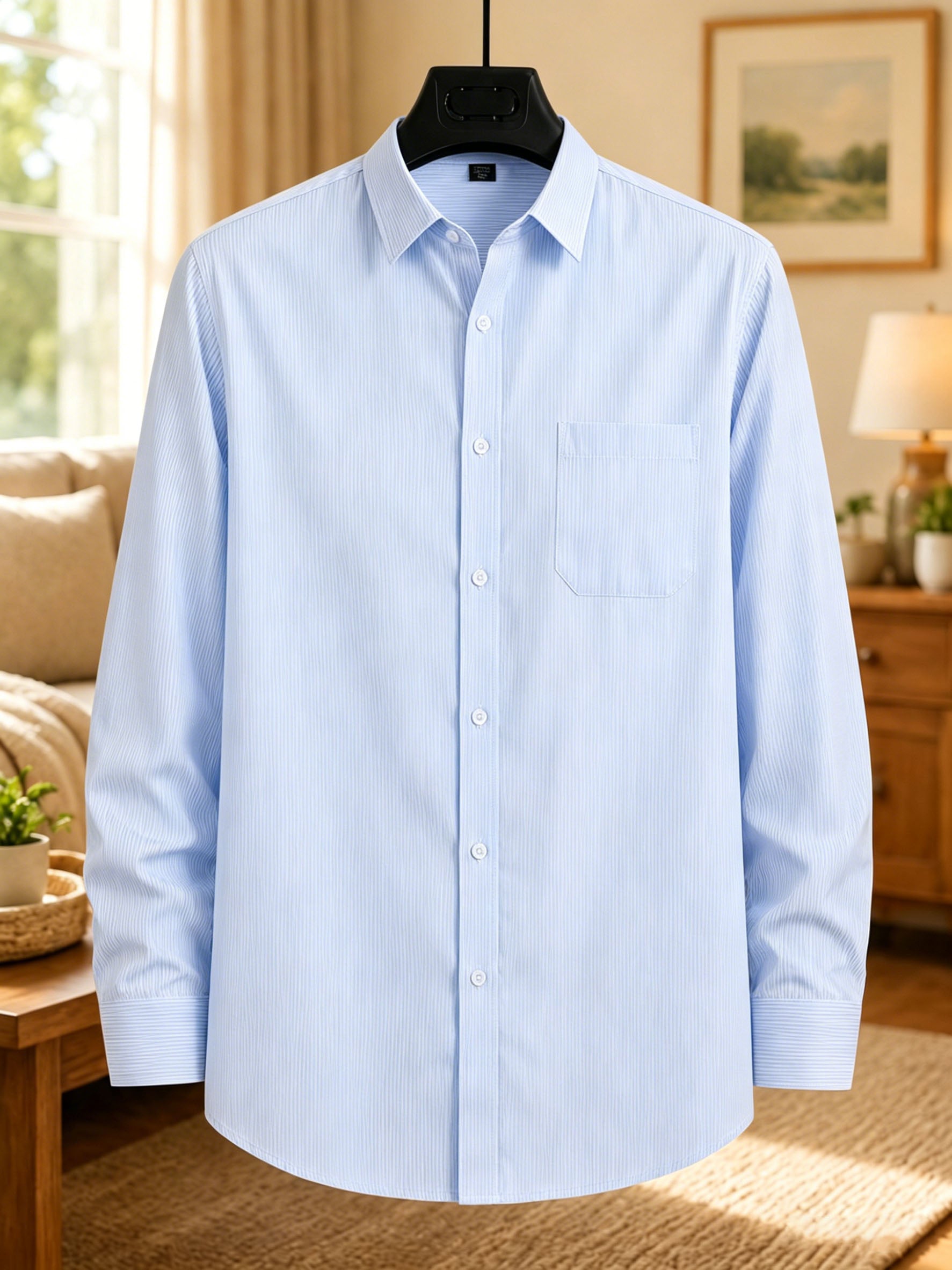 Chemise classique à manches longues pour homme avec poche unique