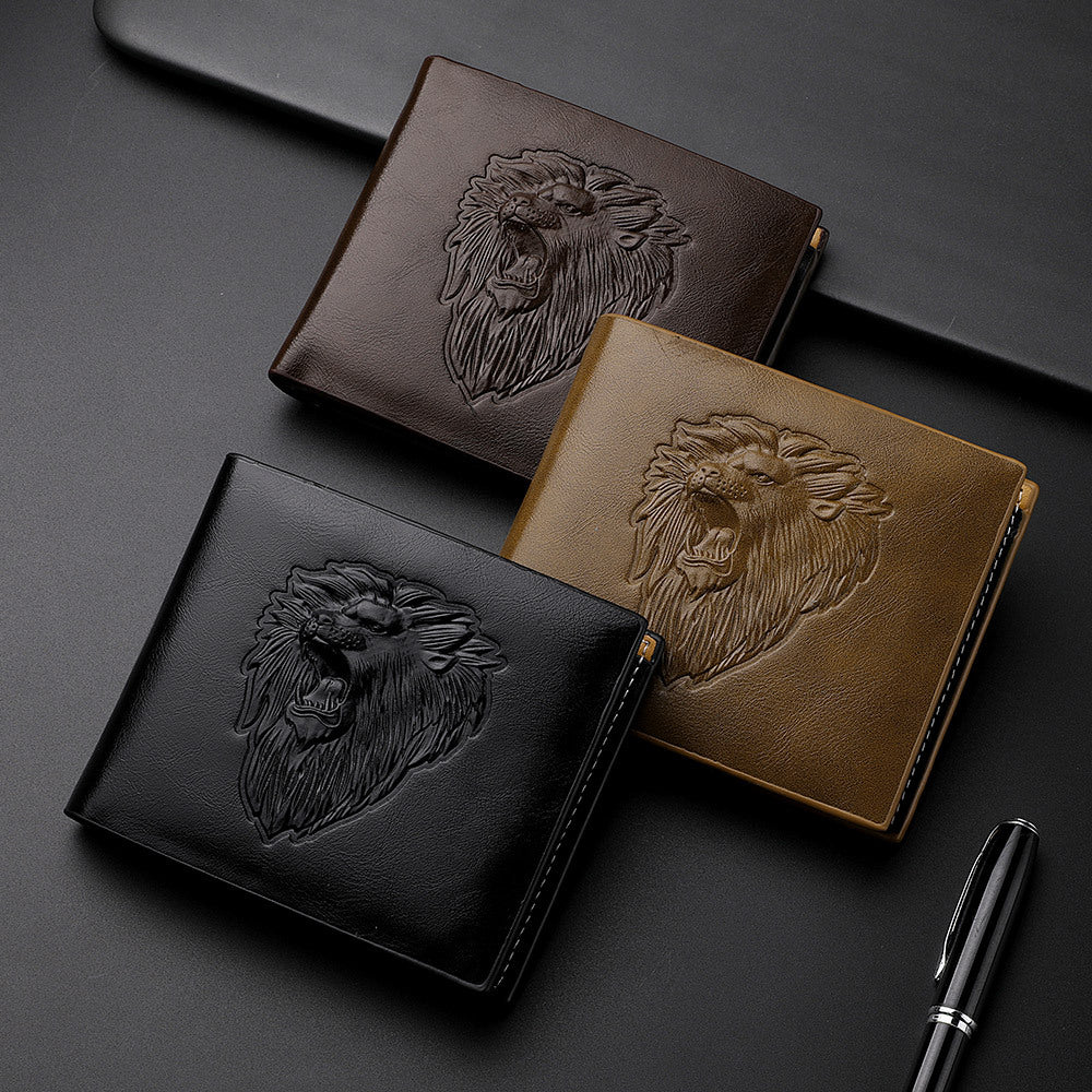Zipper pour hommes Wallet Lion modèle Embossed Animal