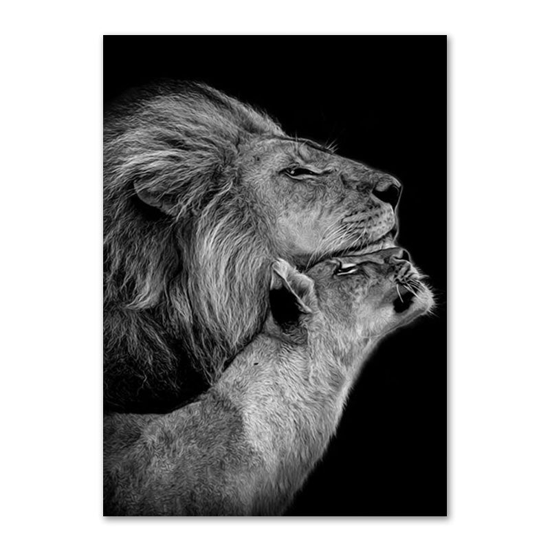 Affiche de la famille Lion noir et blanc