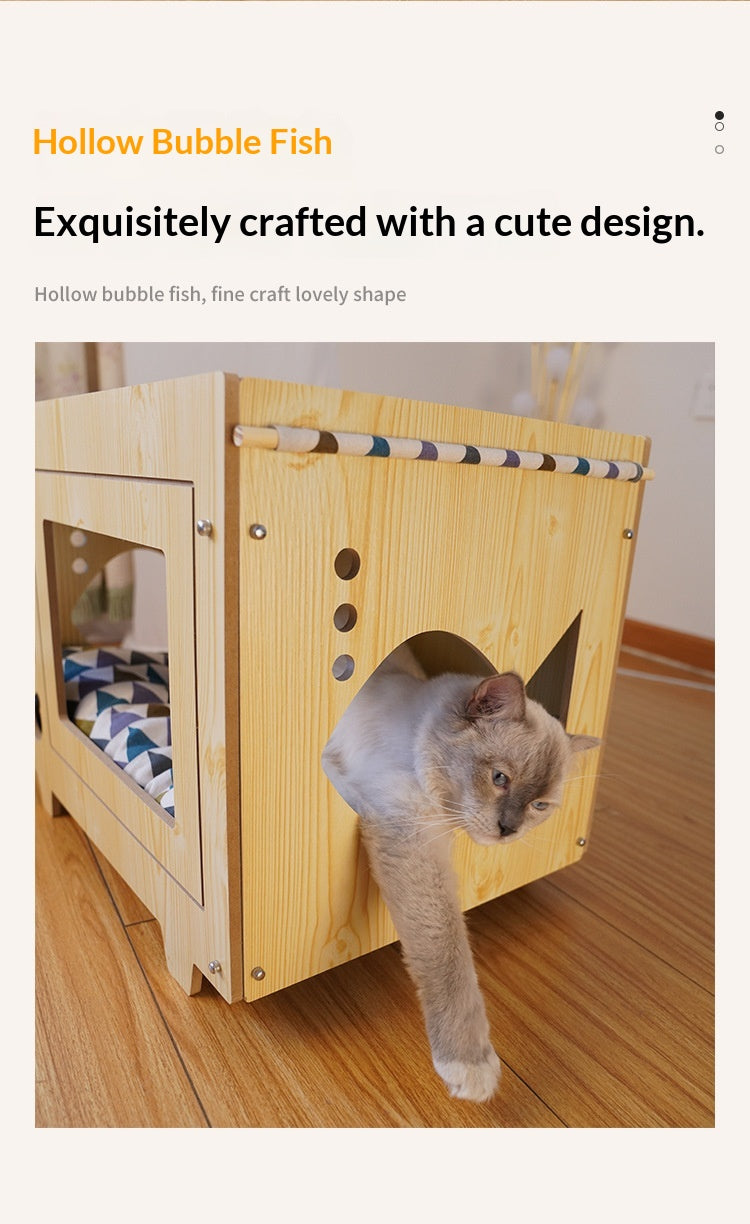 Lit d'hamac pour animaux de compagnie en bois double-layer intégré