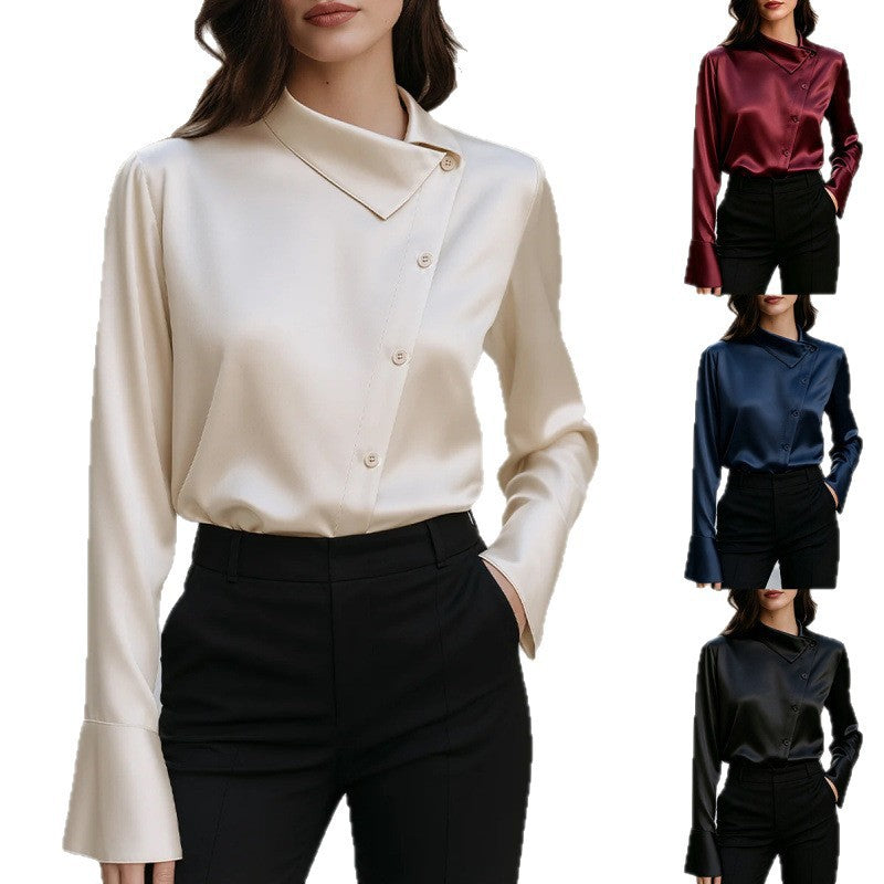 Blouse satinée à manches longues pour femmes