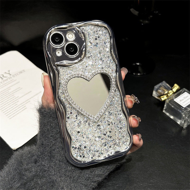 Miroir en forme de cœur Paillettes High Sense Ins Coque téléphonique
