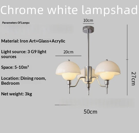White Cream Champignon Salon Chandelier Lampe du milieu du siècle