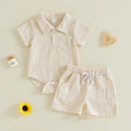 Simple and casual short-sleeved short mesh polo neck set