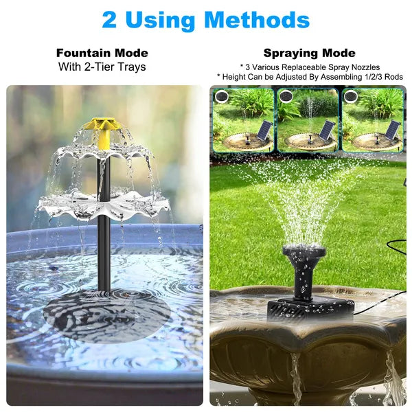 Fontaine solaire 3 niveaux pour bain d'oiseaux, avec lumières