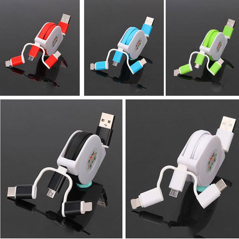 Câble de données télescopique 3-en-un Charge multi-fonctions adapté pour USB Android TYP-C