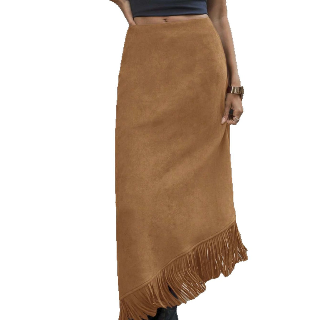 Jupe longue asymétrique frange pour femmes
