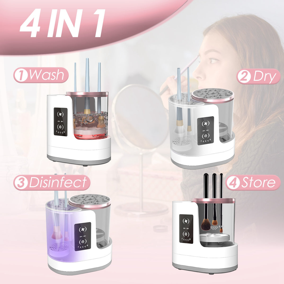 4 En 1 Nettoyeur de brosse électrique USB Powered Automatic Brush Blender Machine avec le temps