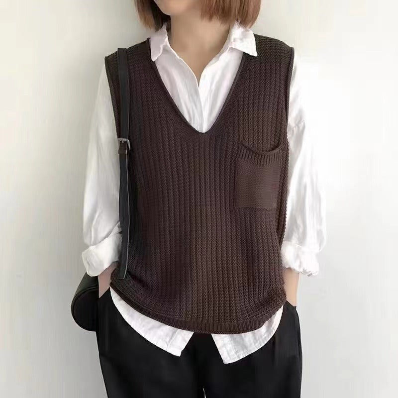 Veste de tricot artistique à col V simple