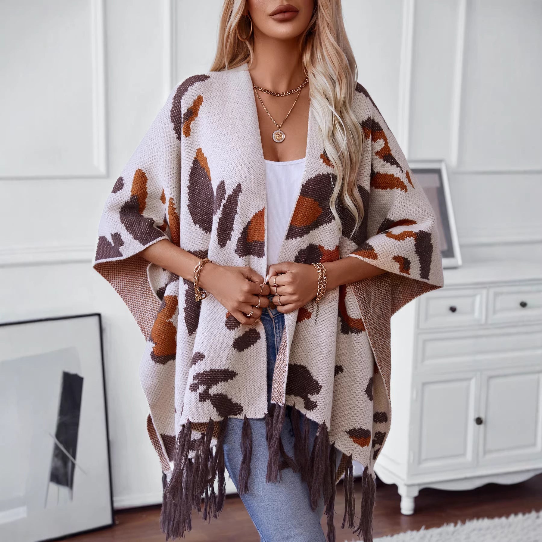Driszle-Color Leopard-Imprimer Tasse tricotée CapeSholder Wrap pour les femmes