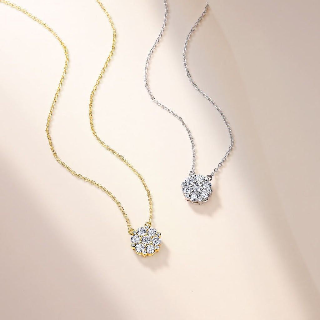 S925 Argent Sterling 7pcs 3.0mm Cluster rond Collier en moissanite 40-45cm D Couleur VVS1 Sil