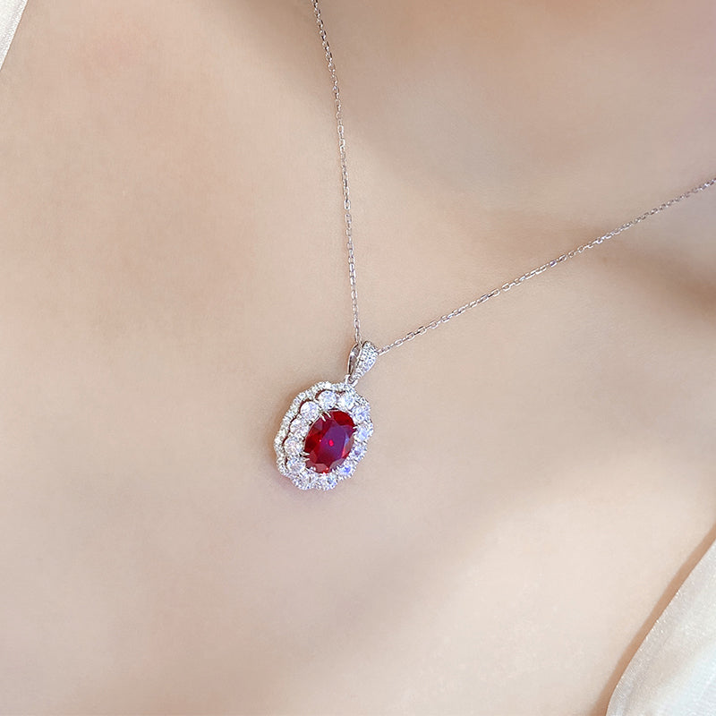 S925 Argent 5.2g Collier Ruby créé en laboratoire