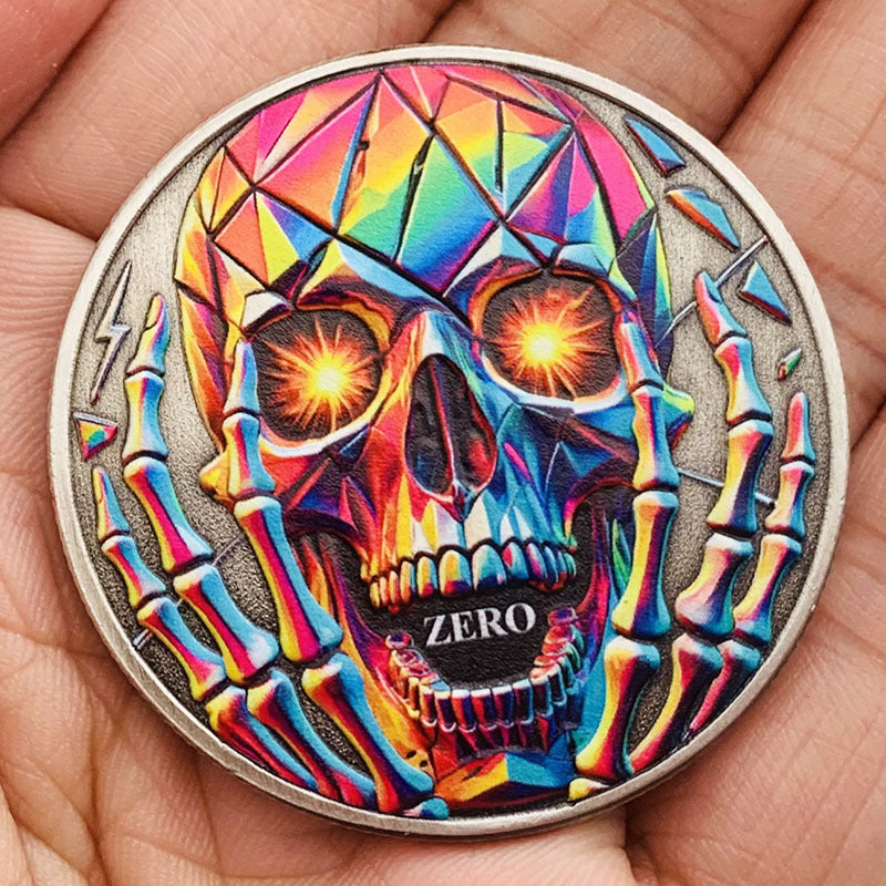 Crâne-et-doigt Design Imprimé couleur nickelé Antique Médaille commémorative d'argent
