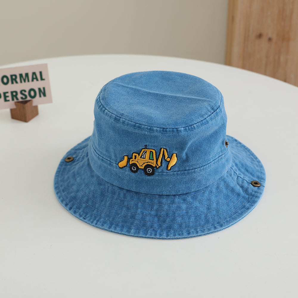 Chapeau à franges pour mini-excavateur brodé de dessin animé pour enfants avec corde et bord réglable