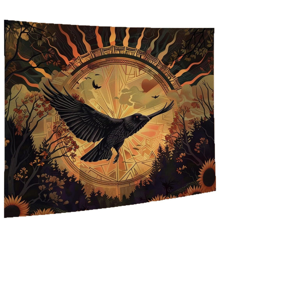 Halloween Noir Raven Sunrise Sunflower Tapestry