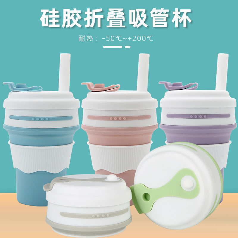 Coupe d'eau en silicone Coupe pliante Coupe d'aspiration Tube Coupe de café portable Coupe d'eau Voyage d'eau