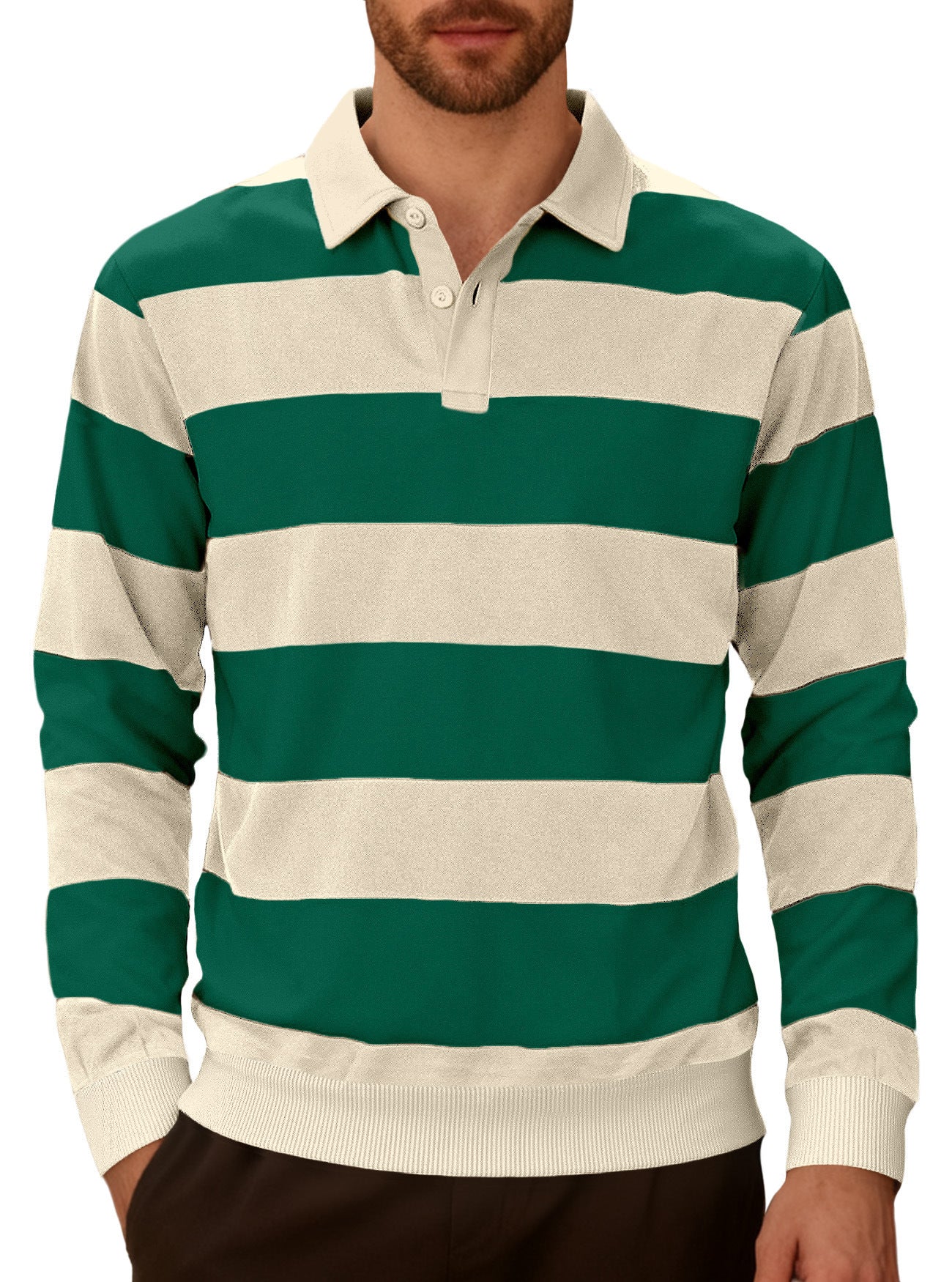 Chemise à manches longues à boutons rayés pour hommes