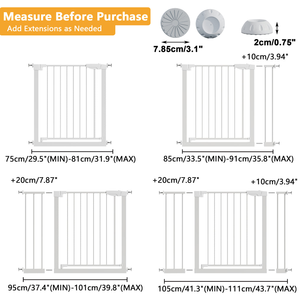 29,5-45,3" Wide Baby Gate avec protecteur mural pour escaliers