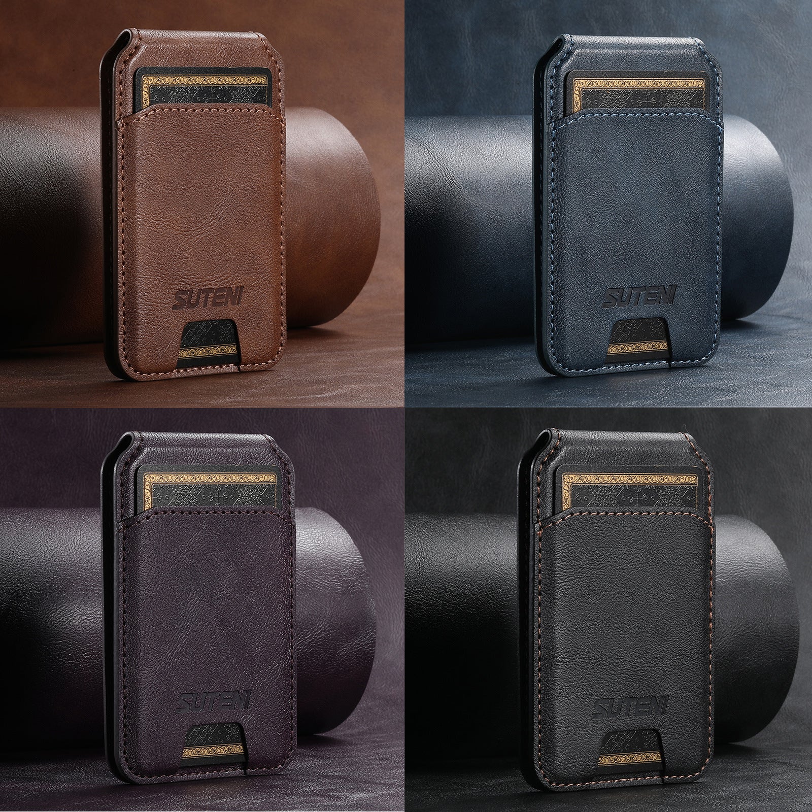 Support de carte magnétique pour téléphone universel Android MagSafe Magnetic Ring PU Leather