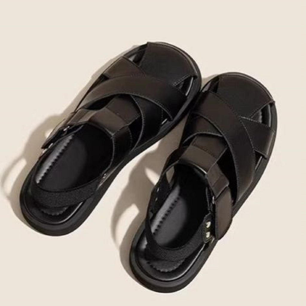 Femmes Minimalist Crisscross Woven Closed Toe Platform Slingback Sandales Matching Casual Da