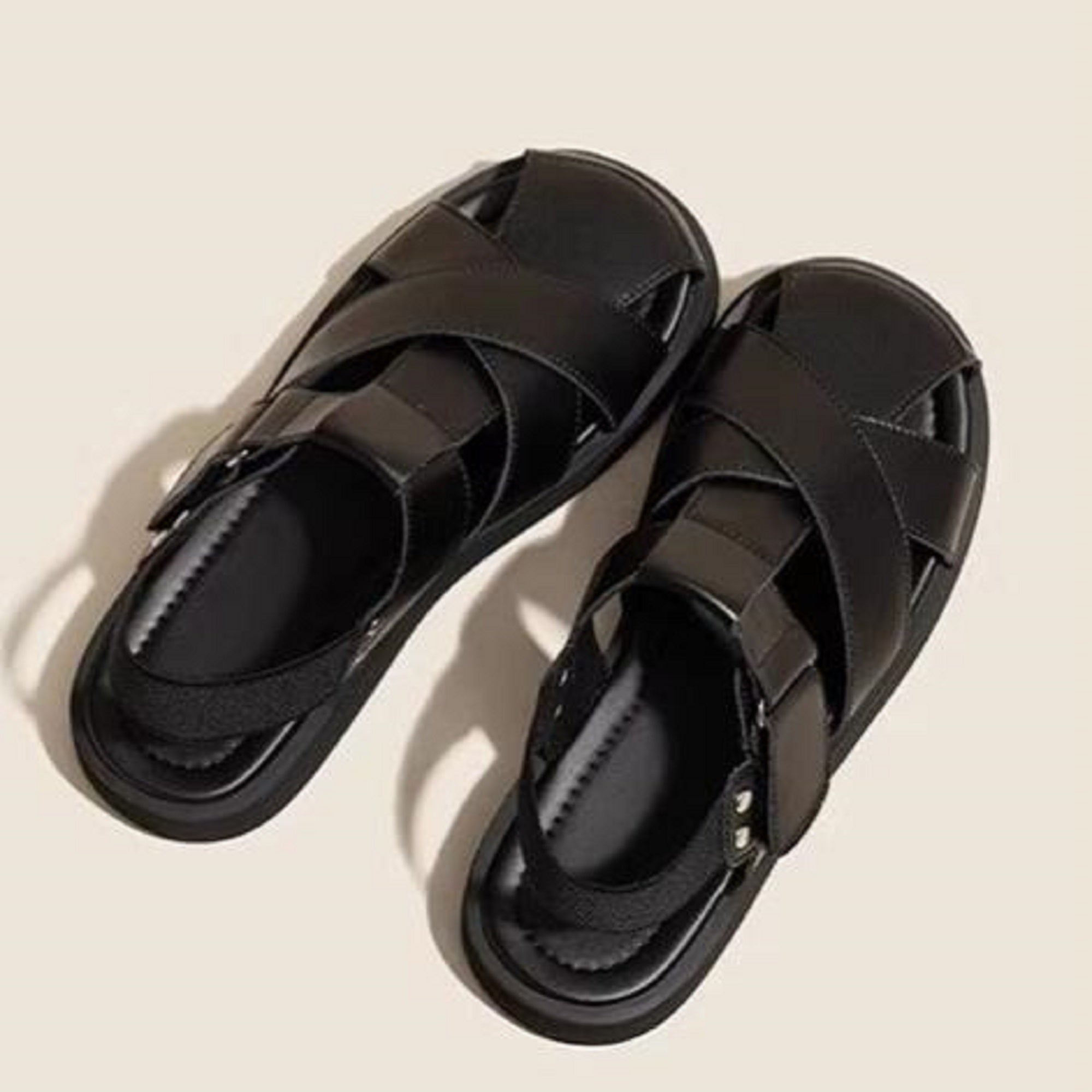 Femmes Minimalist Crisscross Woven Closed Toe Platform Slingback Sandales Matching Casual Da