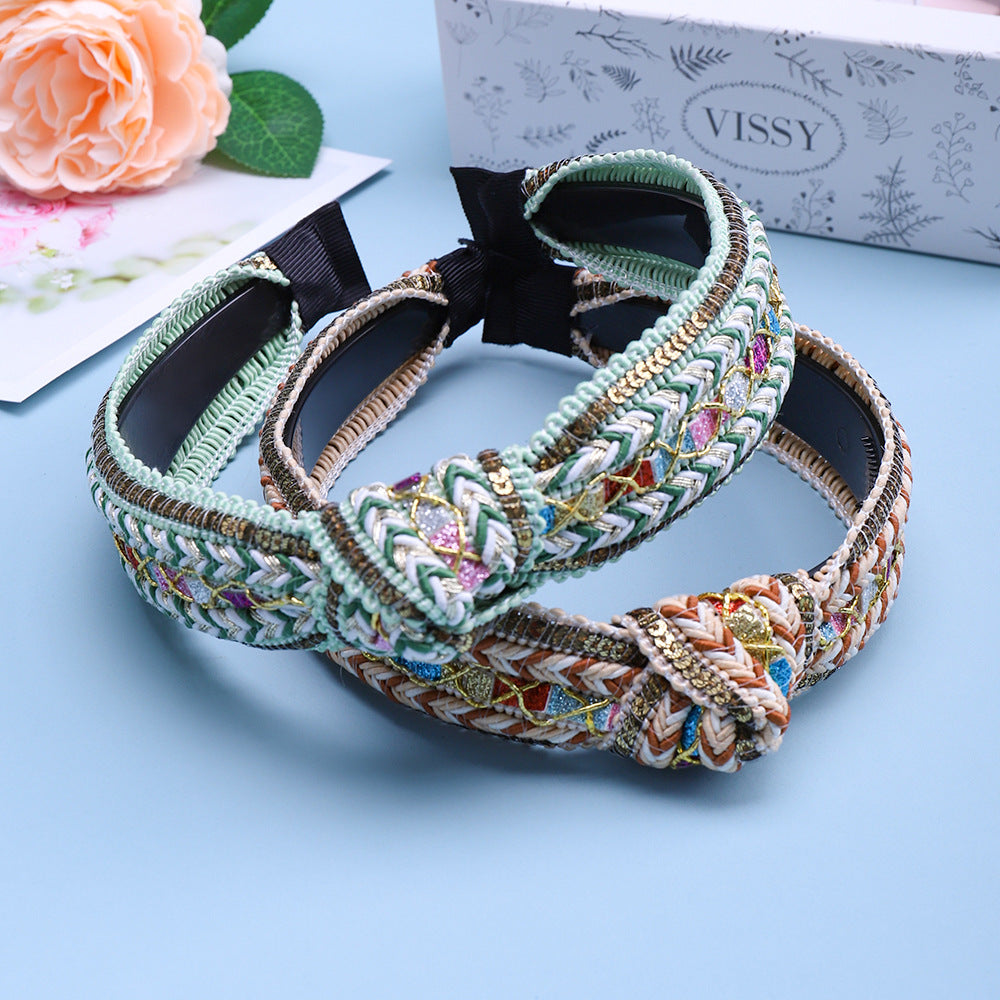 Tissu Knotted Hair Accessoires Bohemian Woven Bandeau