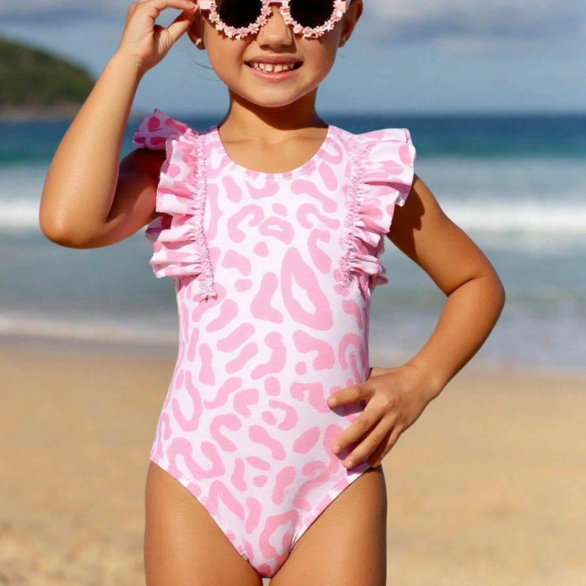 Enfants Maillots de bain imprimés à la mode avec de la dentelle mignonne