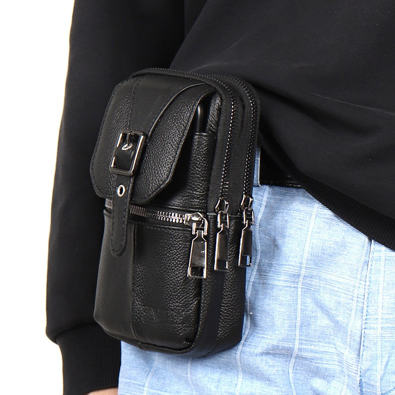 Véritable sac de téléphone multifonction en cuir attaché à la ceinture pour hommes