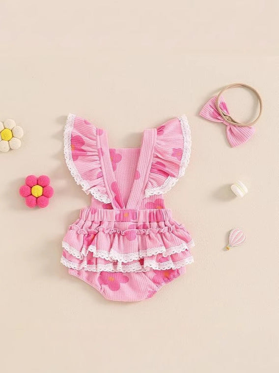 Baby Sunken Stripe Fleur Romper En Stock Vente en gros