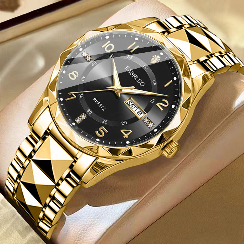 Dual Calendar Homme Mode Imperméable Montre Quartz Lumineuse