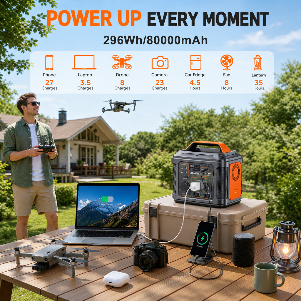 Centrale électrique portable Sbaoh 300W 296Wh 80000mAh générateur solaire avec charge rapide PD100W