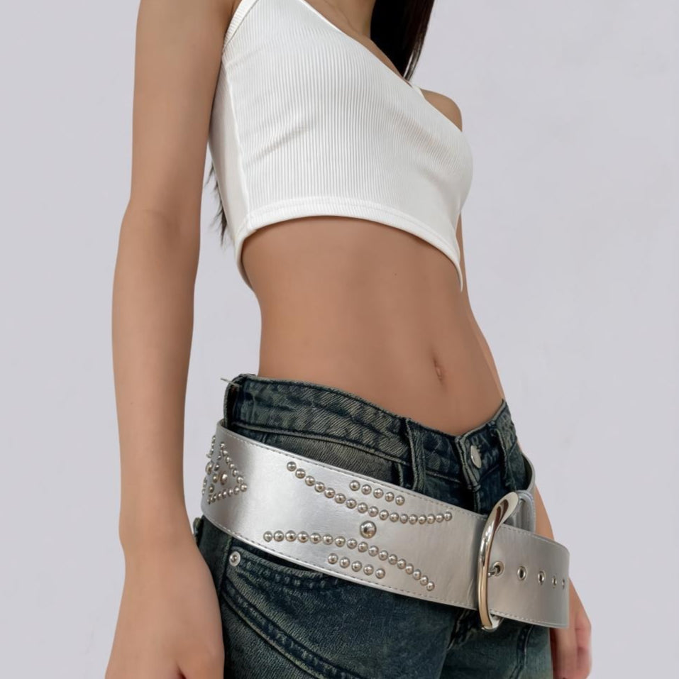 Ceinture large en argent rétro pour femmes