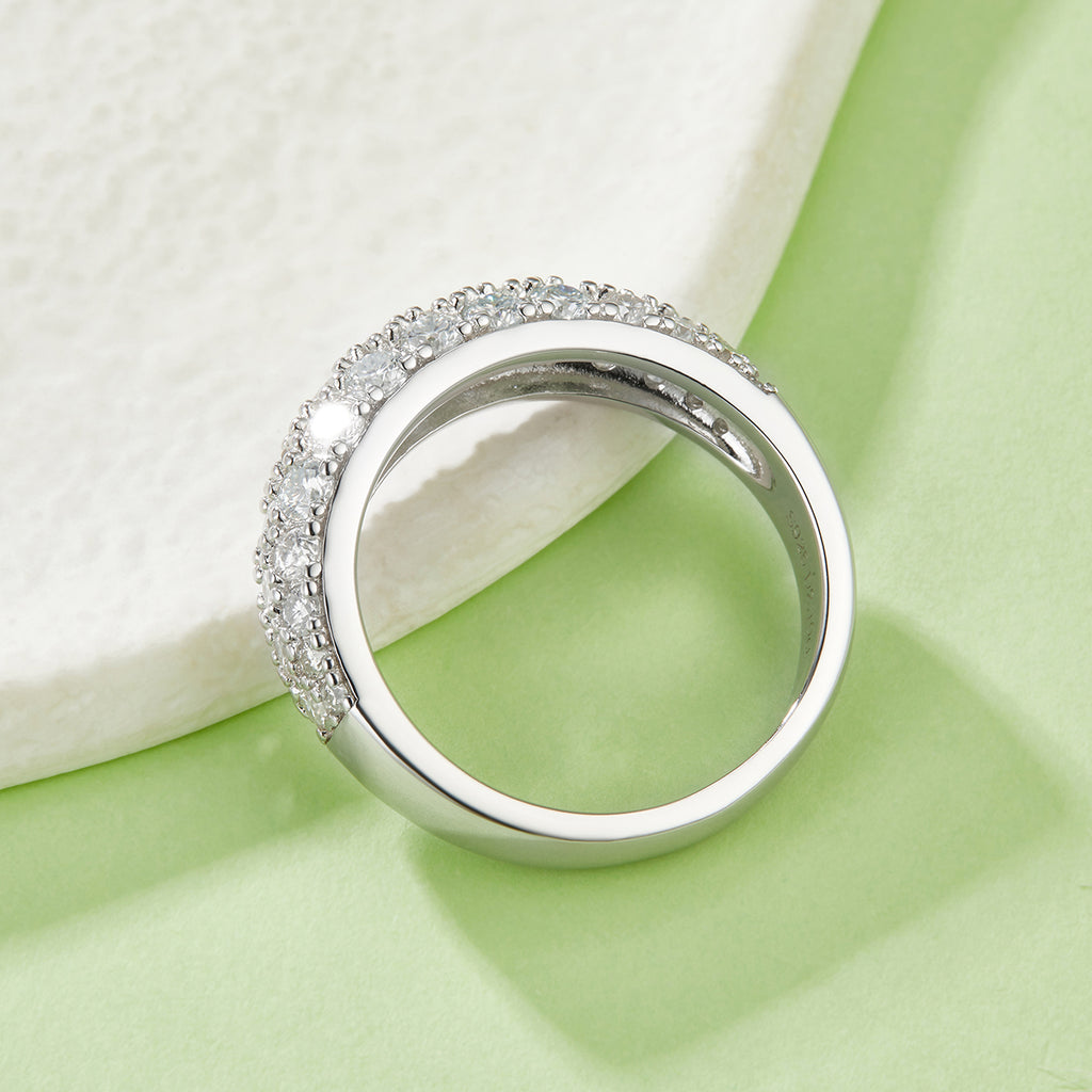 S925 Anneau de Moissanite en Argent Sterling 3-Row Pave