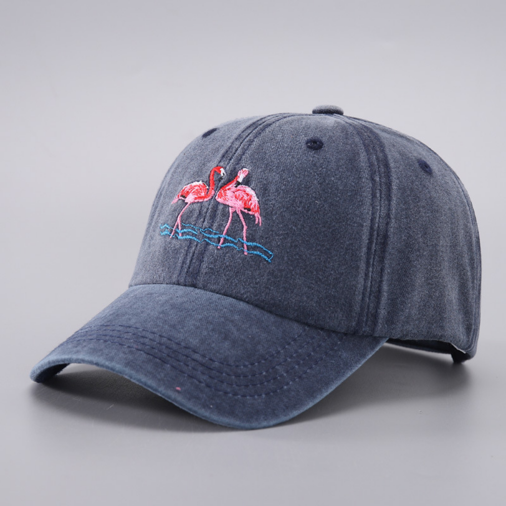 Femmes Lavées Lavées Flamingo Broderie Mode Tendance Casquette de baseball Convient pour la voile