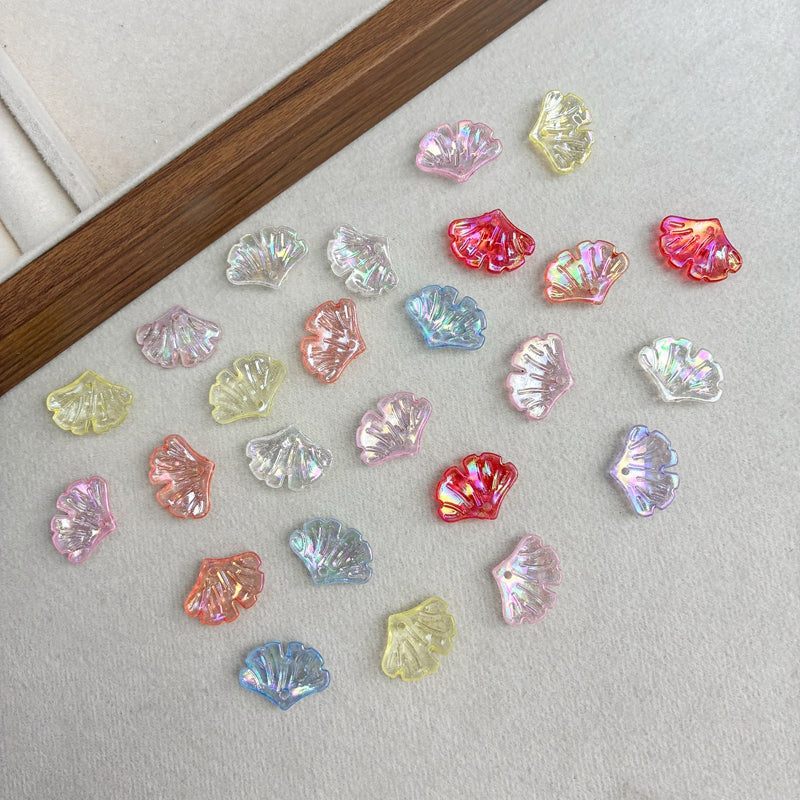 Translucent AB Iridescent Scallop Leaf Charms