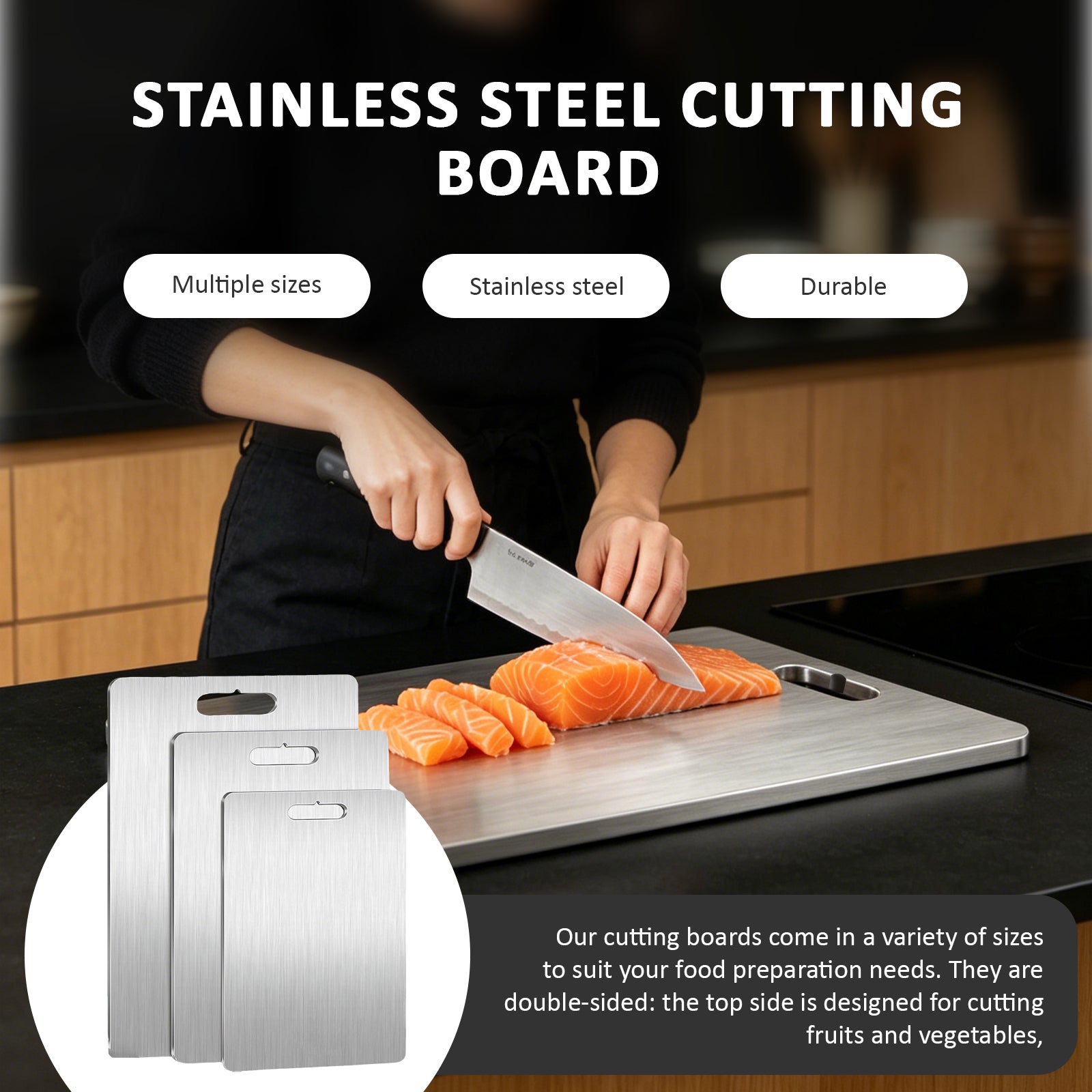 3 pièces Pure Titanium Cutting Board Set Double faces en métal pour viande et ve