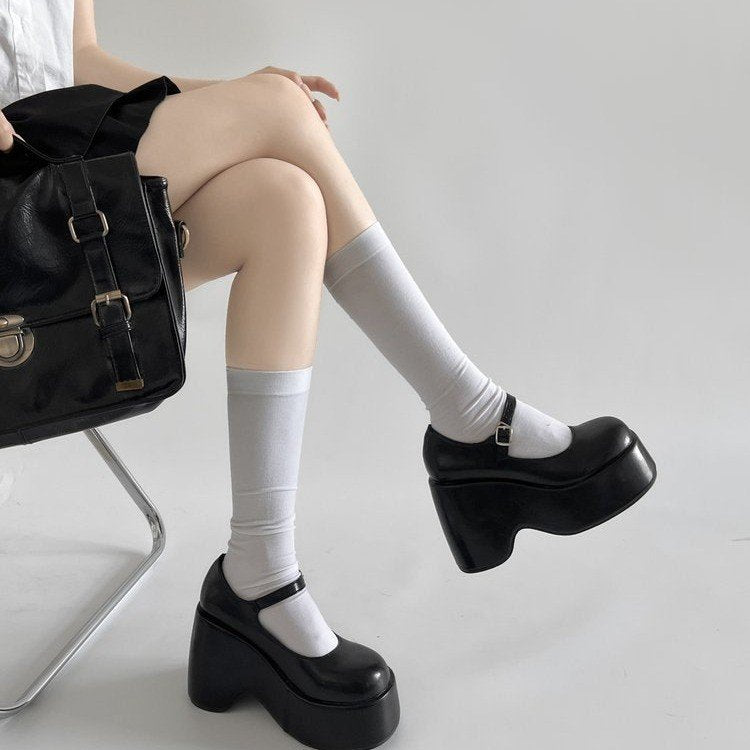 Femmes Gothic Platform Mary Jane Chaussures Round Toe Buckle Strap Super High Wedge Punk Pompes