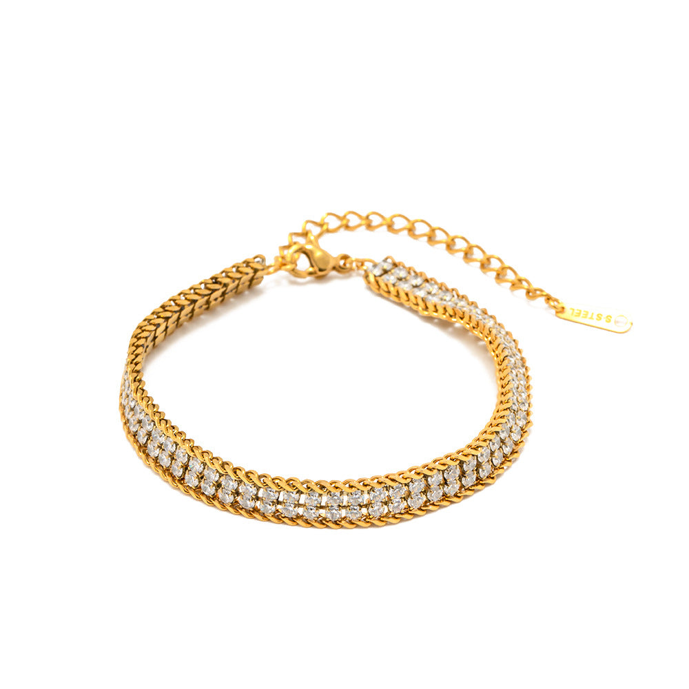 Bracelet Zircon blanc double couche or 18K