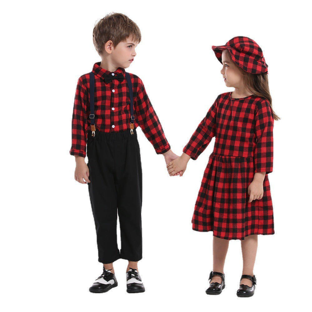 Soeurs de Noël et frères Autumn Plaid Chemise à manches longues Bib deux pièces