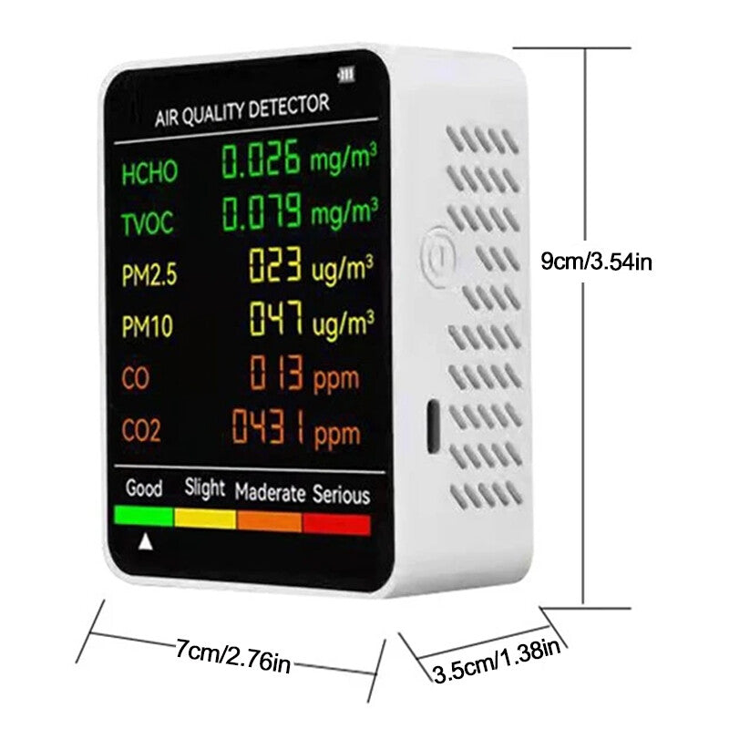 6 Dans 1 moniteur de qualité de l'air Home Office Compteur CO2 HCHO-CO TVOC PM2,5 10 Détecteur