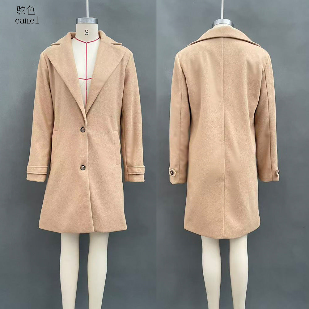 Automne et hiver Rétro Style décontracté Longueur moyenne Coat Lapel Coat Femme